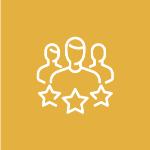 Three people icon with three stars.